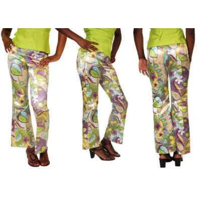 Vintage Satin Mod Floral Tight Pants W/Silk Top Lime 1970S