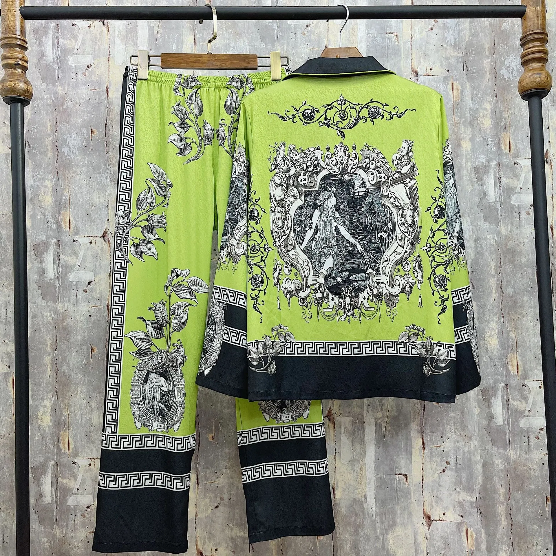 Vintage Silk Satin Printed Pajamas Set