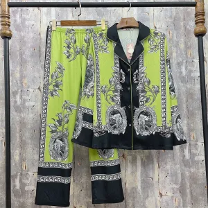 Vintage Silk Satin Printed Pajamas Set