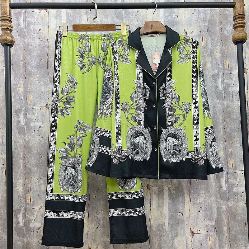 Vintage Silk Satin Printed Pajamas Set