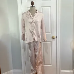 Vintage Victoria’s Secret silky satin pajamas top bottom pink set women size XS