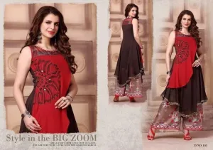 Viscose Dyed Georgette,Hand Print Kurti With Digital Satin silk print Palazzo (Set)