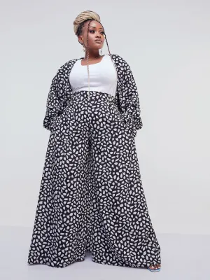 Vivo Jema High Slit Maxi Kimono - Black Print
