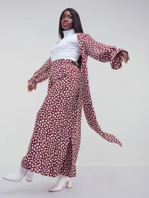 Vivo Jema High Slit Maxi Kimono - Maroon Print