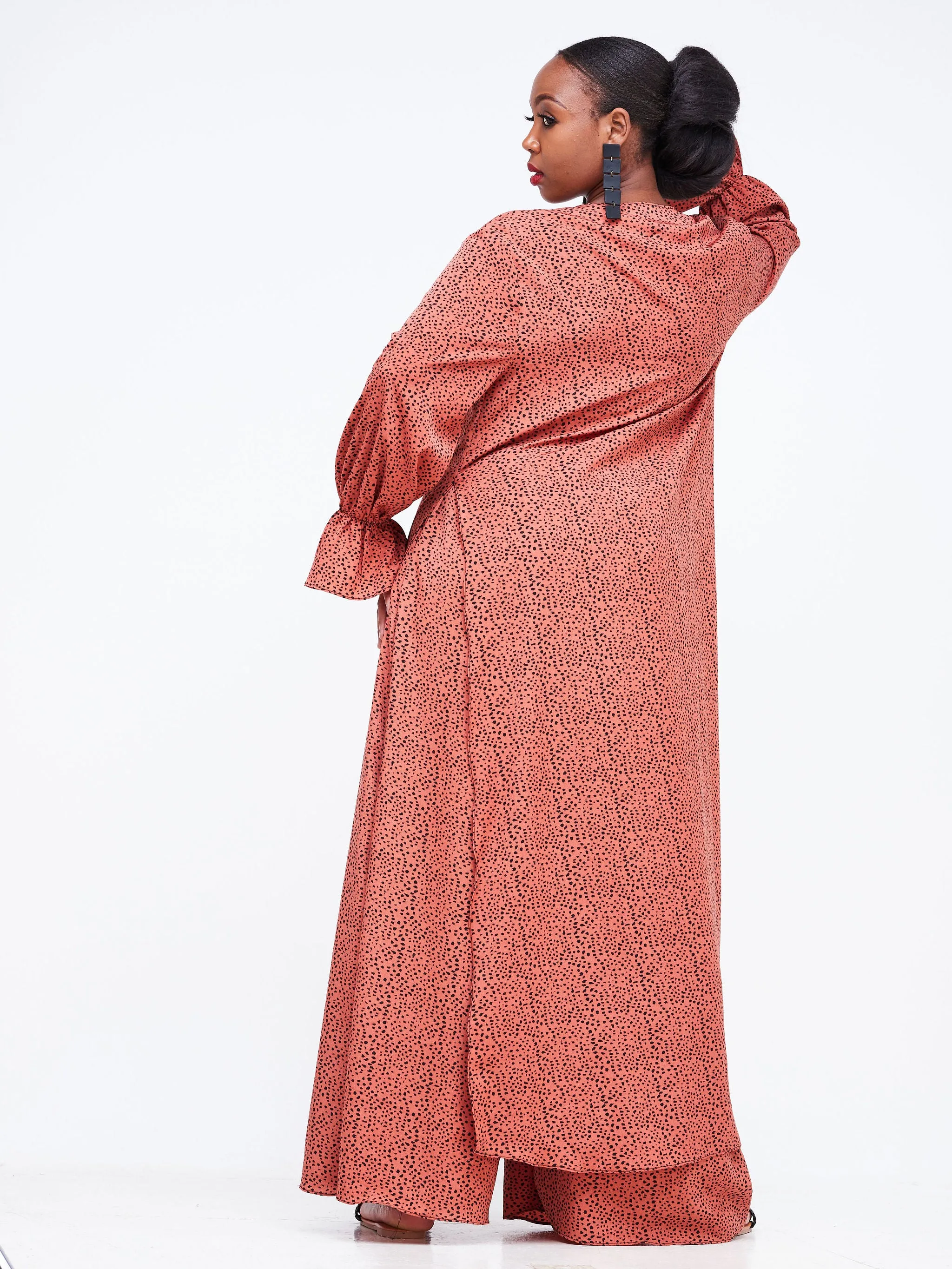 Vivo Jema High Slit Maxi Kimono - Rust / Black Abstract Print