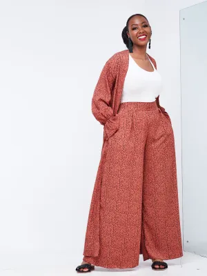 Vivo Jema High Slit Maxi Kimono - Rust / Black Abstract Print