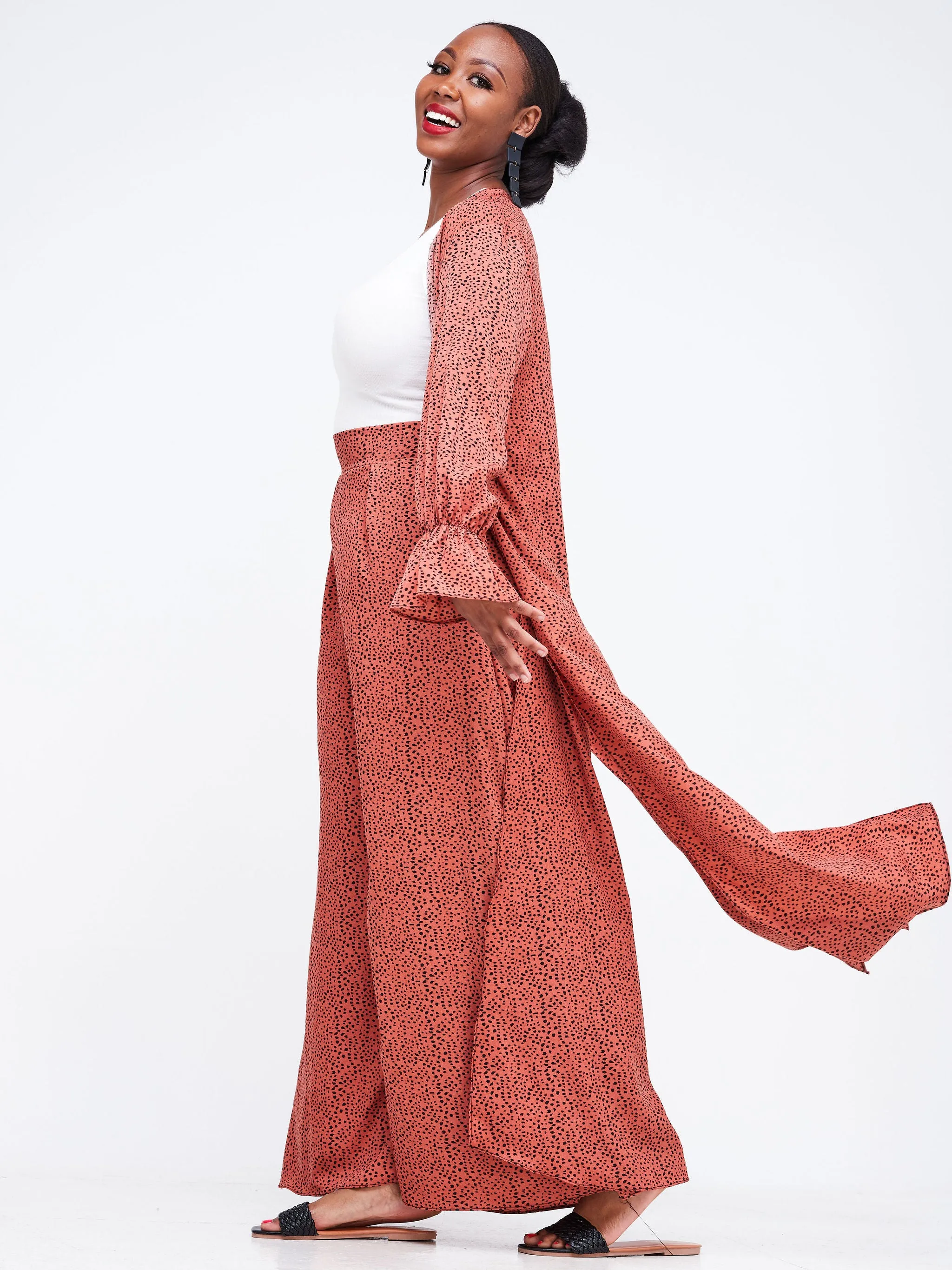 Vivo Jema High Slit Maxi Kimono - Rust / Black Abstract Print