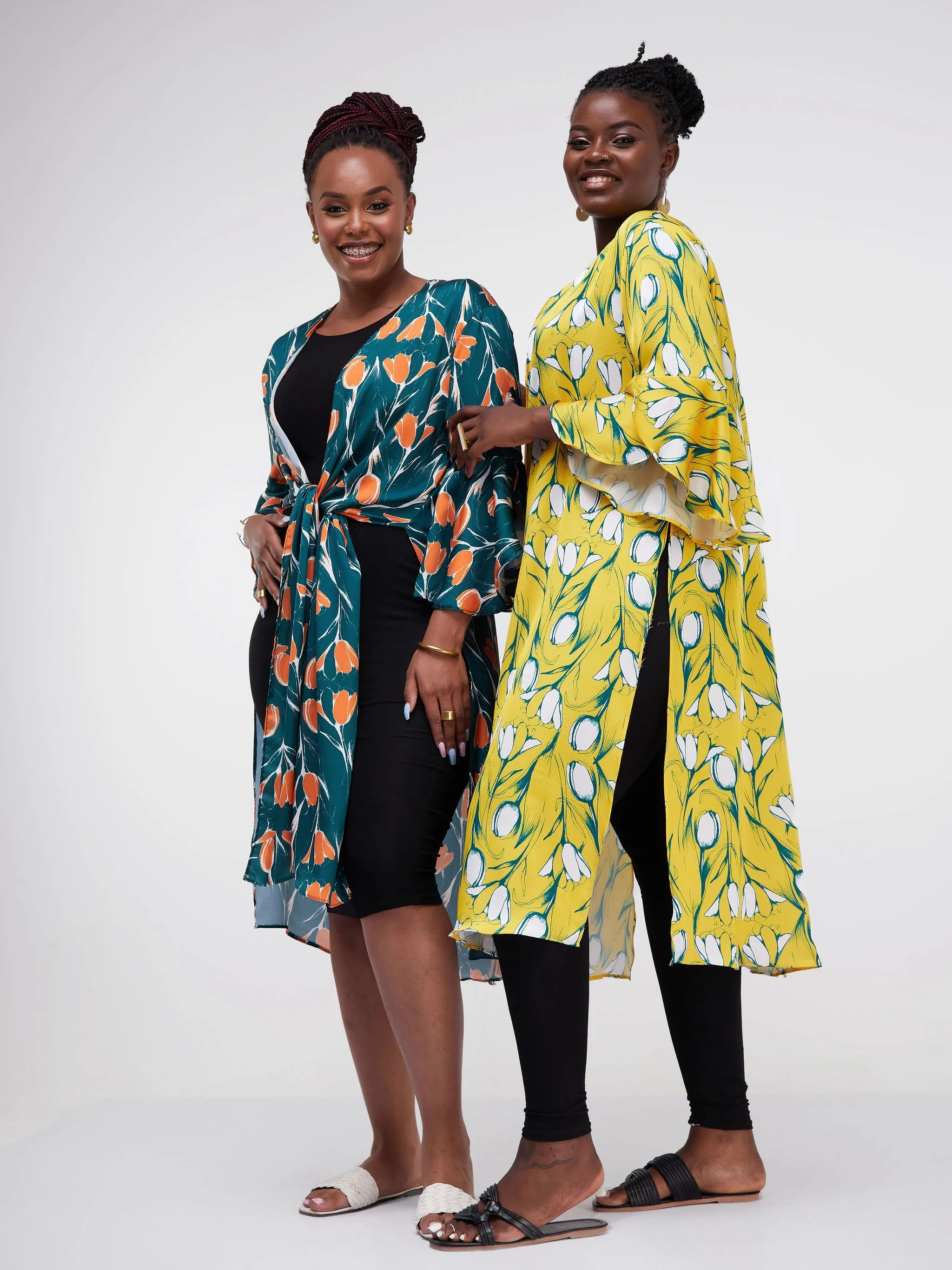 Vivo Lalea Tulip Sleeve Midi Kimono - Mustard Floral Print