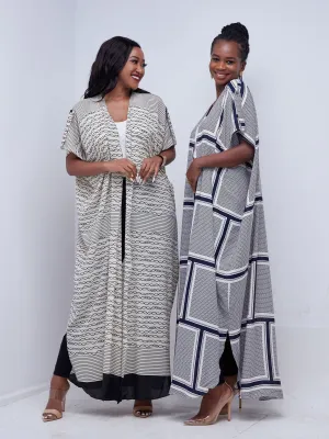 Vivo Mistari Dolman Maxi Kimono - Off White / Black Chain Print