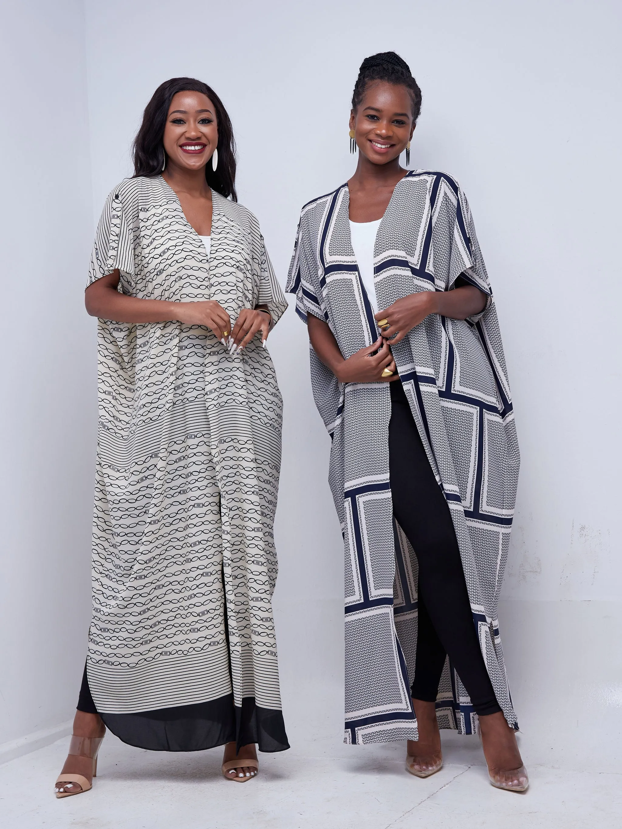 Vivo Mistari Dolman Maxi Kimono - Peach / Navy Blue Abstract Print