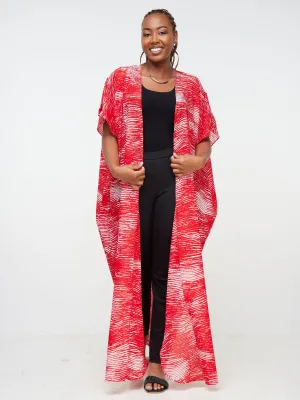 Vivo Mistari Dolman Maxi Kimono - Red / White Abstract Print