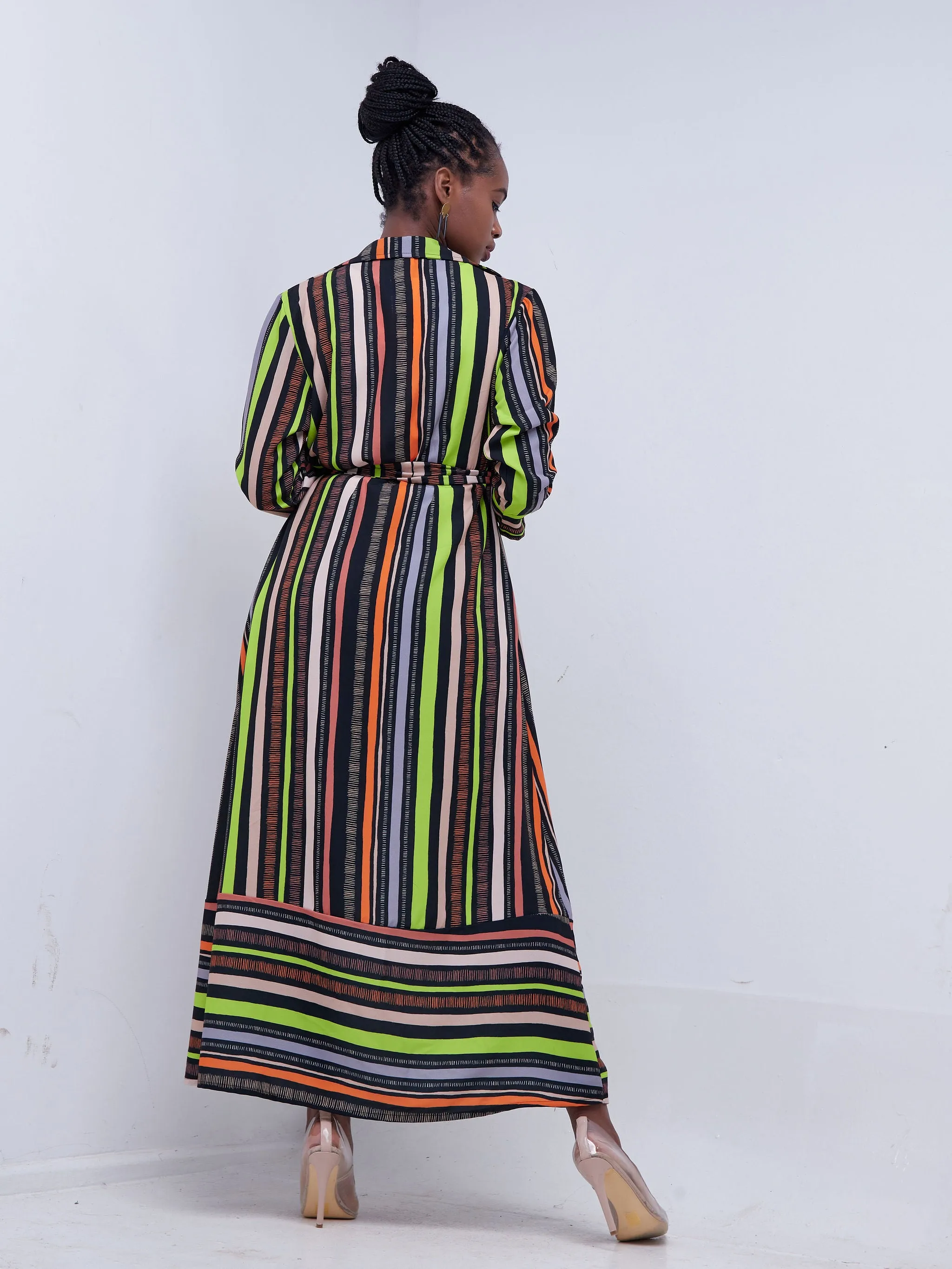Vivo Mistari Long Sleeve Panelled Kimono - Black / Orange Print