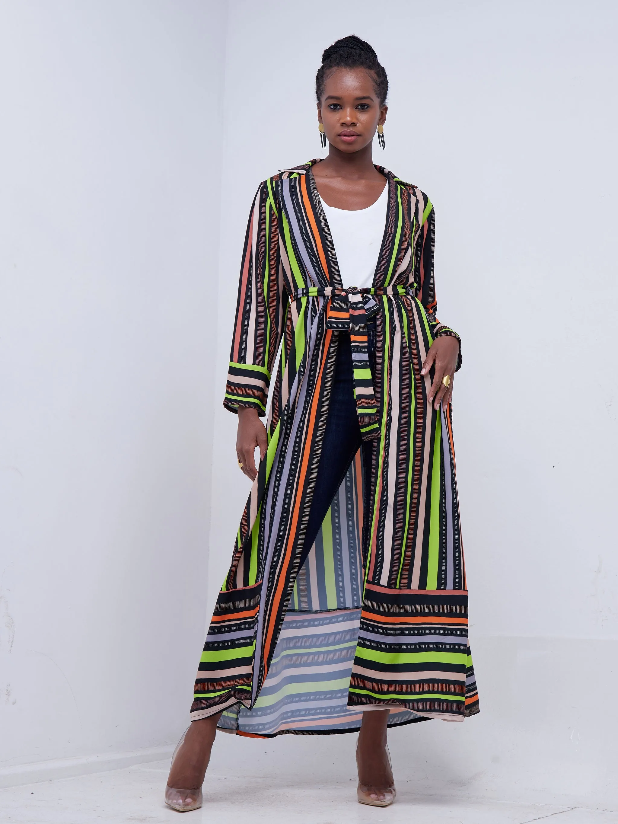 Vivo Mistari Long Sleeve Panelled Kimono - Black / Orange Print