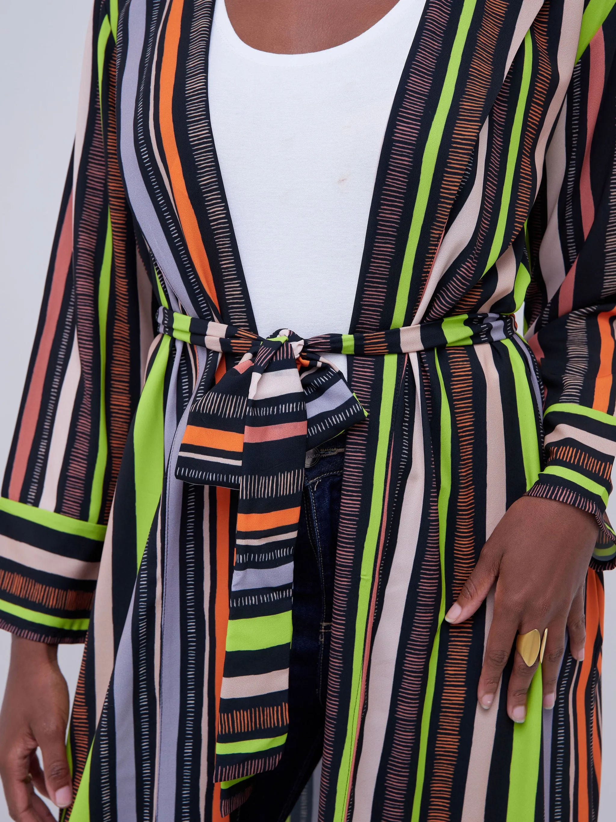 Vivo Mistari Long Sleeve Panelled Kimono - Black / Orange Print