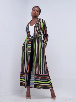 Vivo Mistari Long Sleeve Panelled Kimono - Black / Orange Print