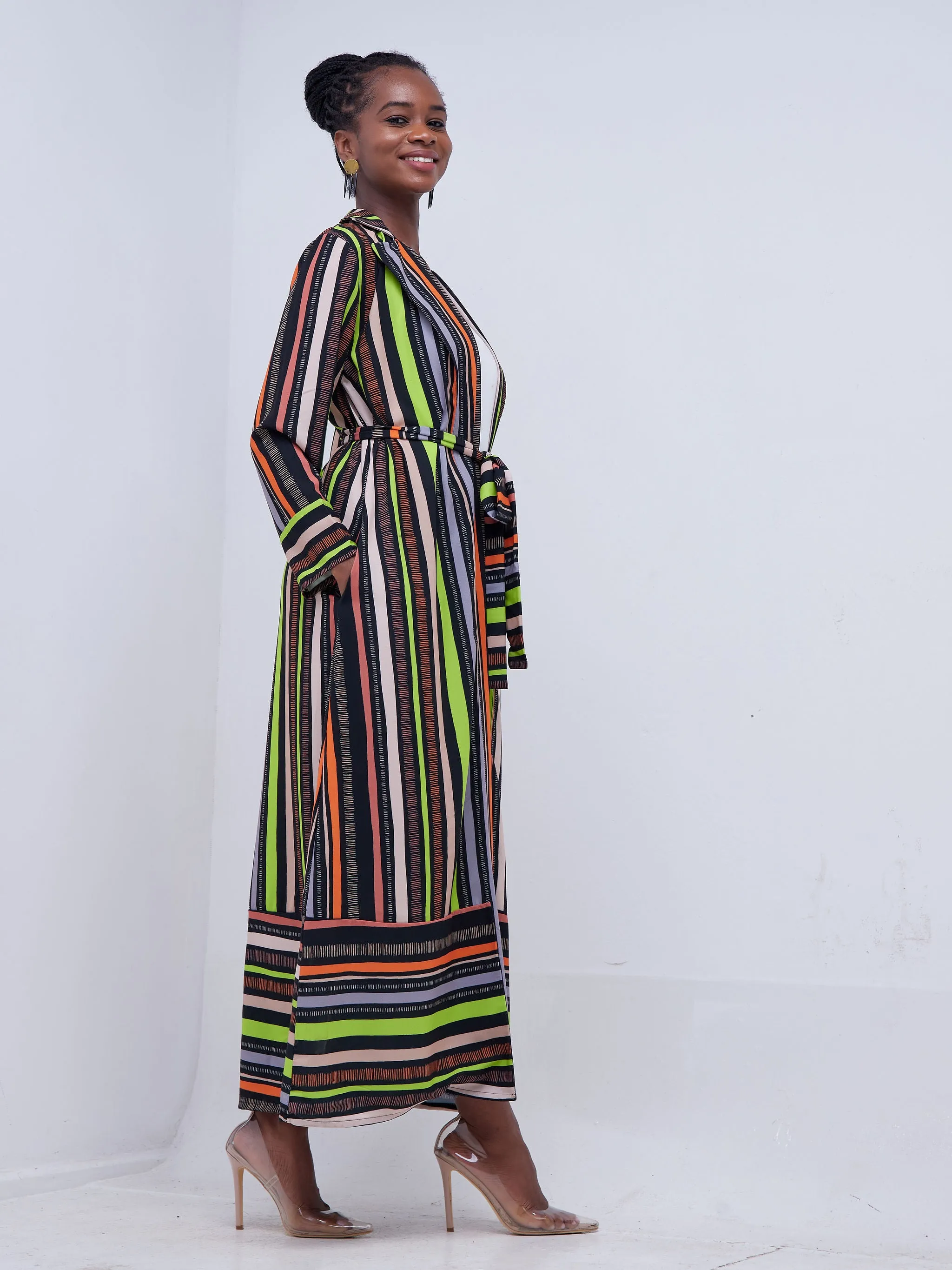 Vivo Mistari Long Sleeve Panelled Kimono - Black / Orange Print