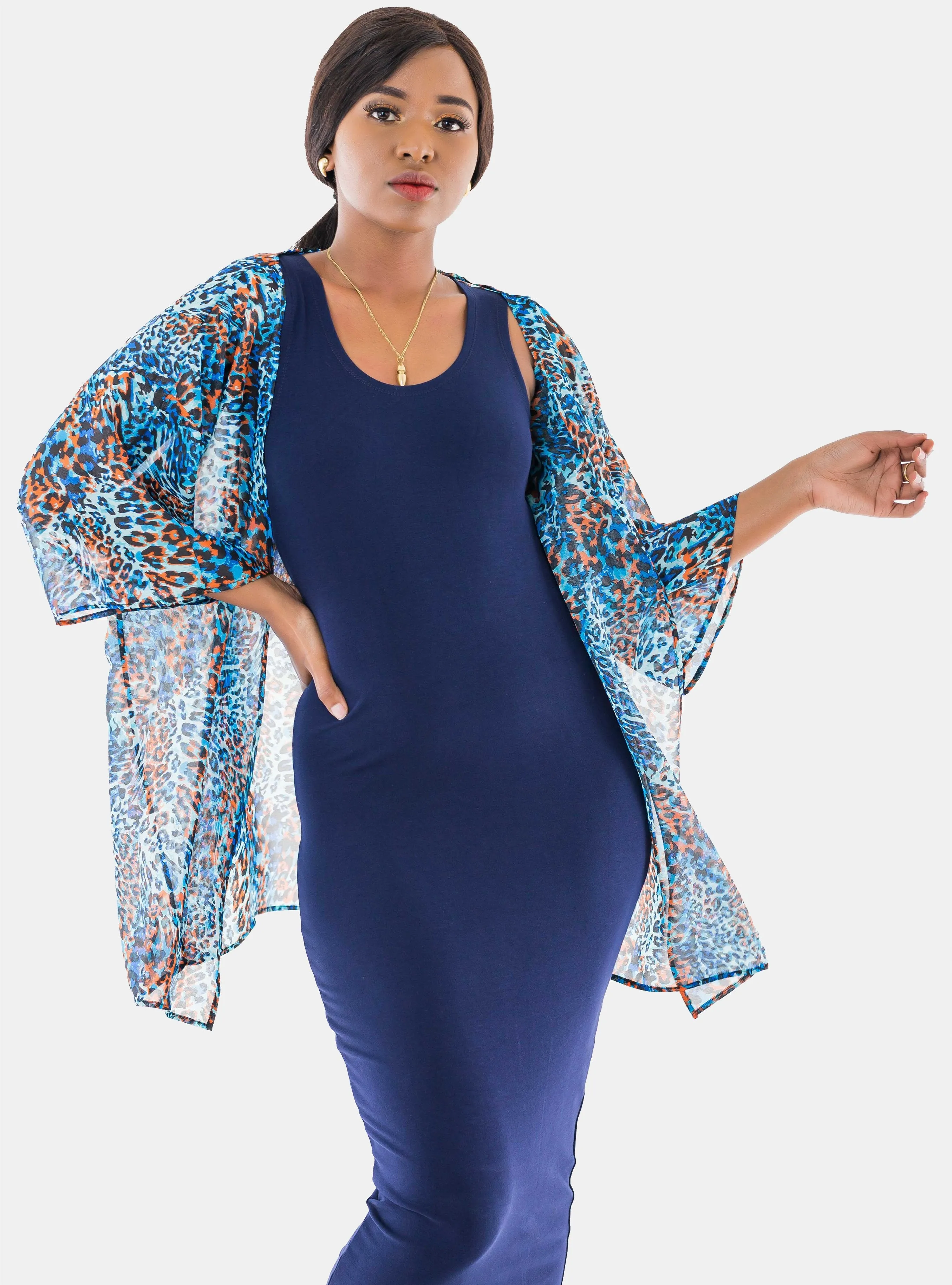Vivo Tiwi Short Kimono - Tiger Blue Print
