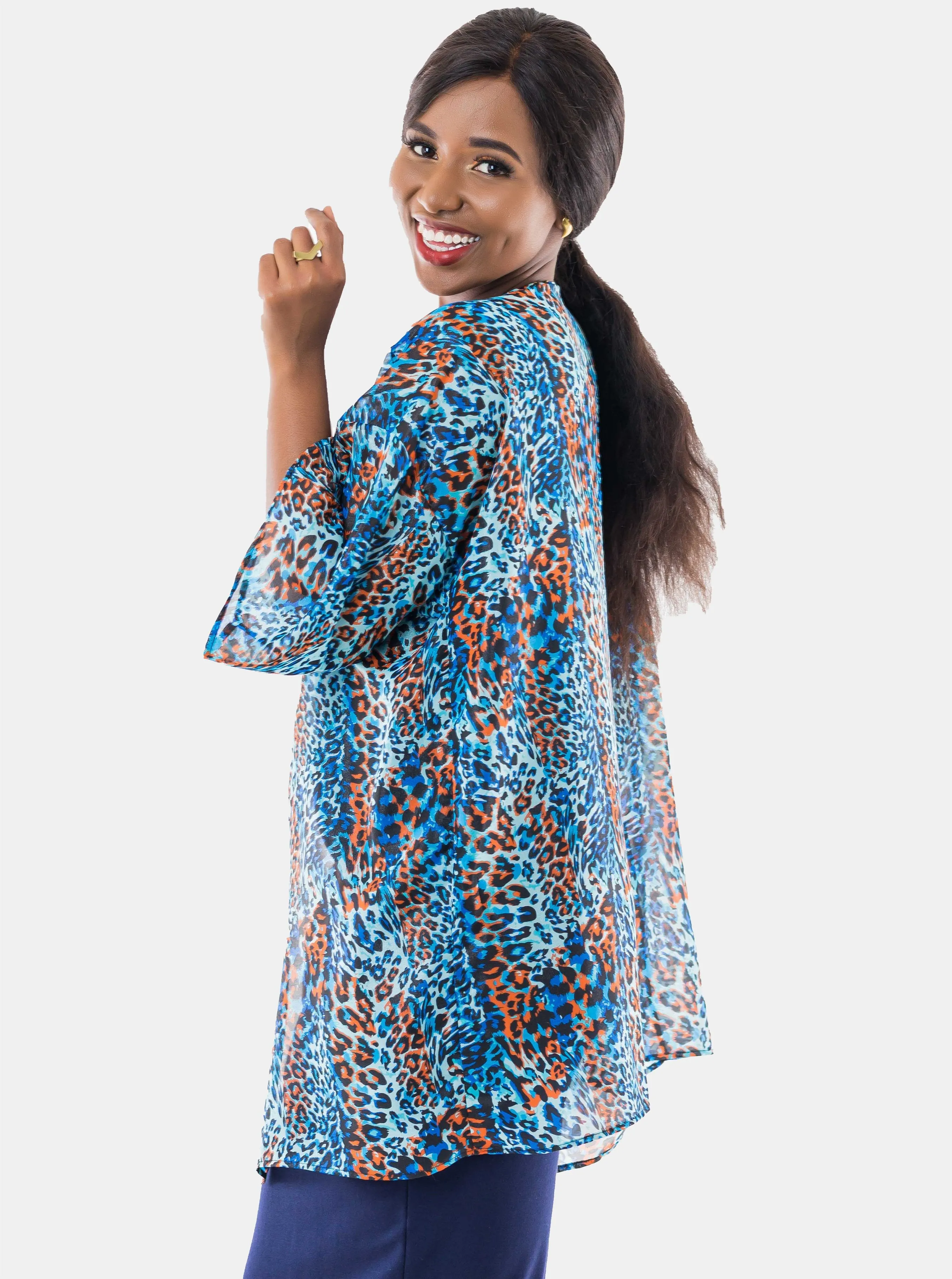 Vivo Tiwi Short Kimono - Tiger Blue Print