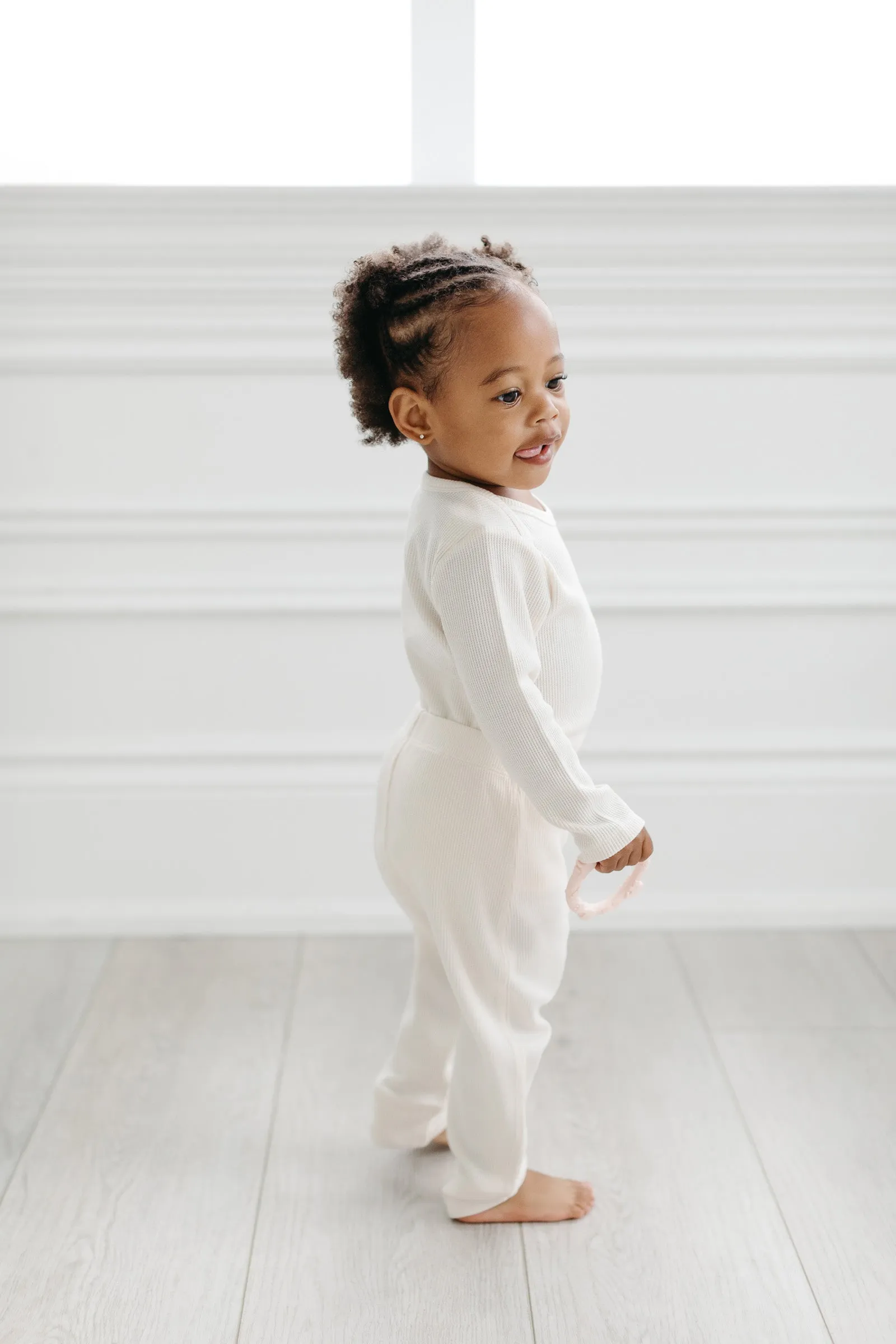 Waffle Long Sleeve Bodysuit - Coconut Milk
