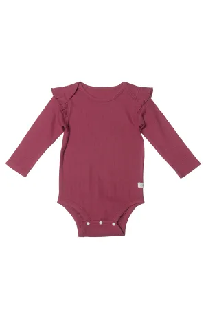Waffle Long Sleeve Ruffle Bodysuit - Mauvewood