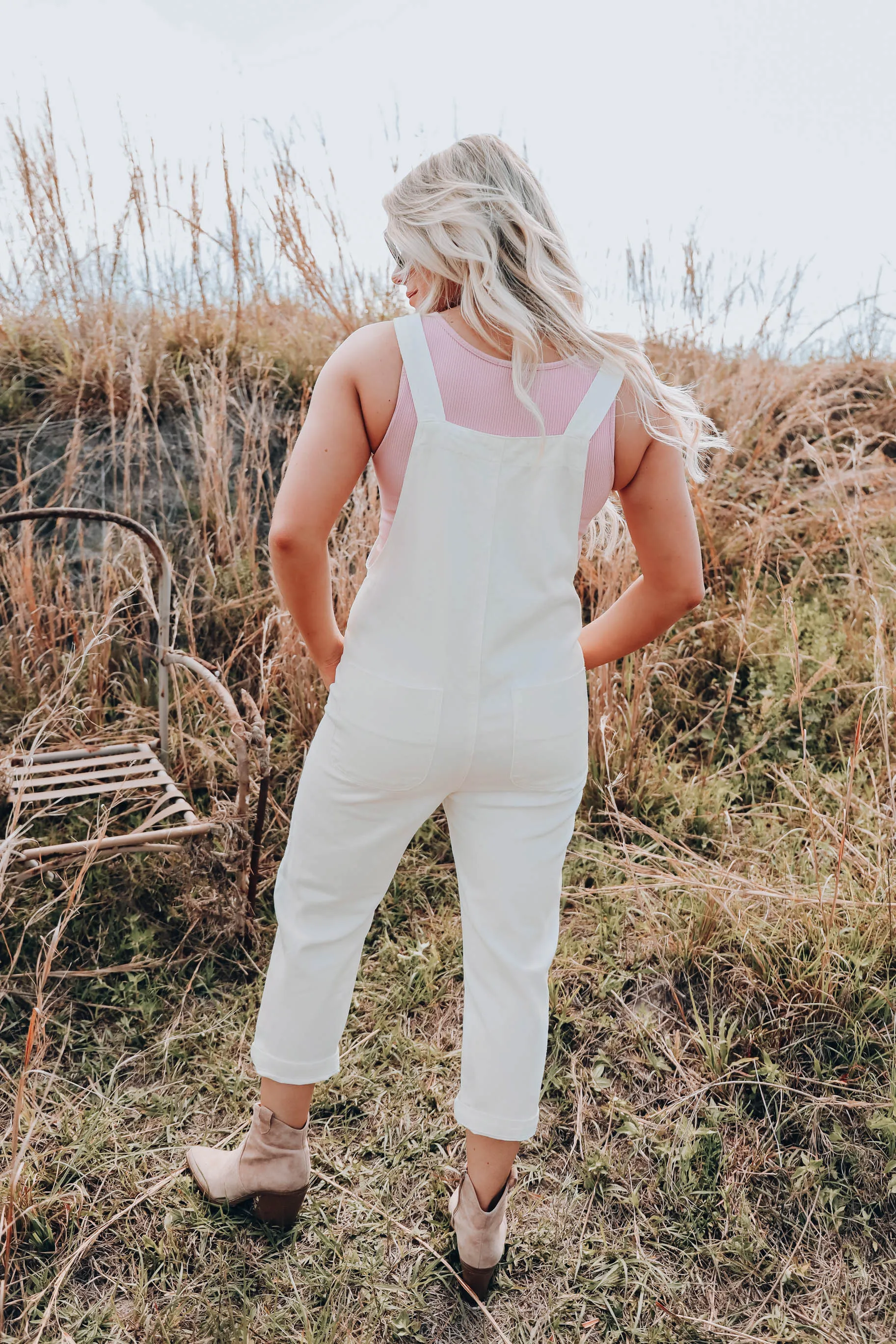 Walk On By Cream Denim Overalls
