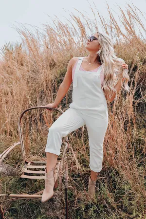 Walk On By Cream Denim Overalls
