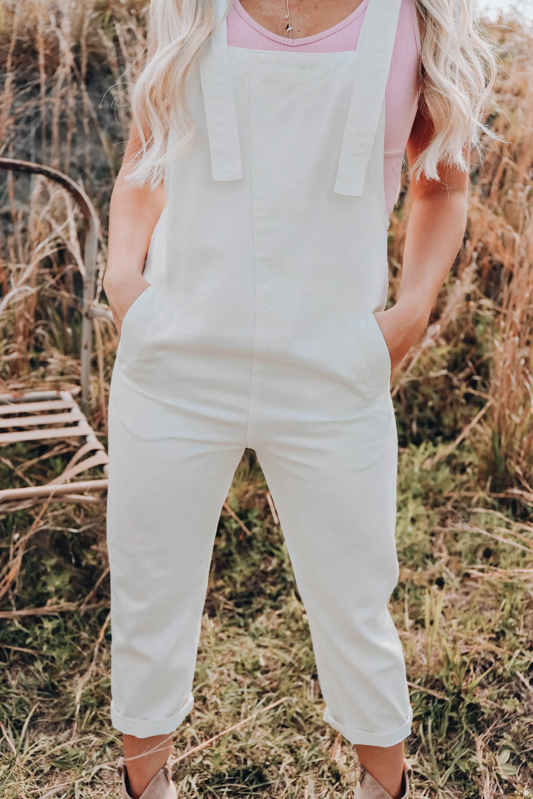 Walk On By Cream Denim Overalls