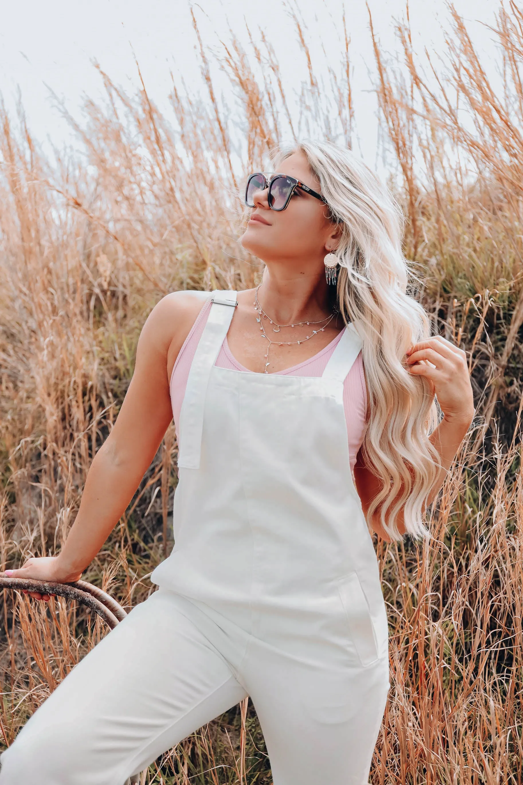 Walk On By Cream Denim Overalls