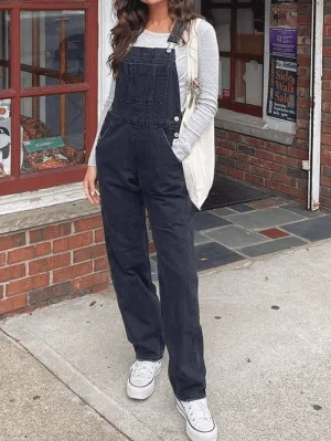 Washed Straight Leg Denim Overall