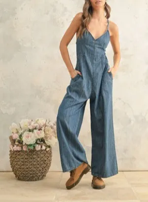 Weekender Chic Strappy Light Denim Jumpsuit