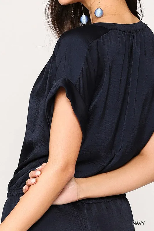 WE'LL ALWAYS HAVE PARIS SATIN ROMPER NAVY