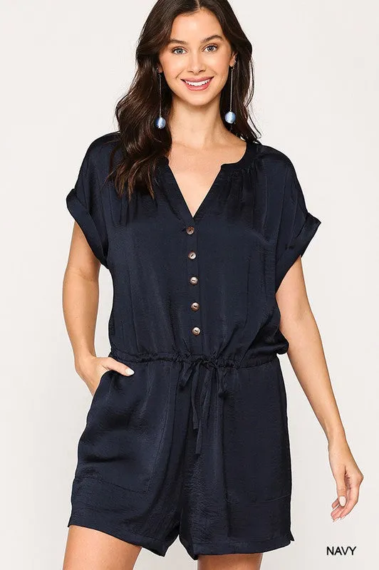 WE'LL ALWAYS HAVE PARIS SATIN ROMPER NAVY