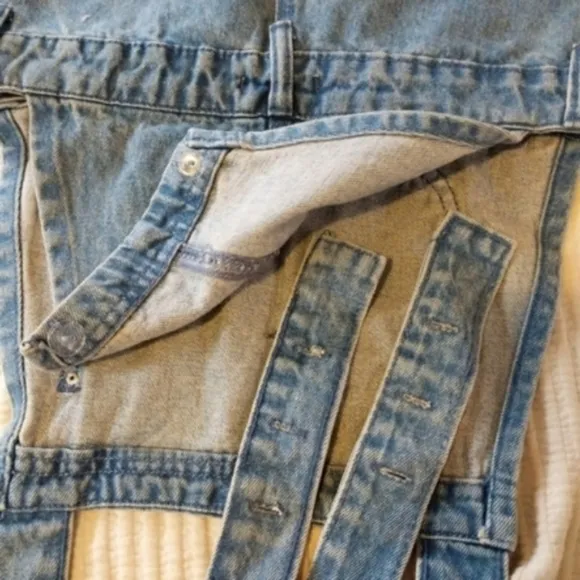 WeWoreWhat Slouchy Slit Overalls in Steel Jeans Pants Jumpsuit Wide Leg