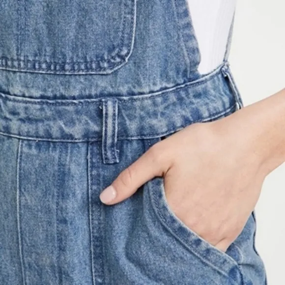 WeWoreWhat Slouchy Slit Overalls in Steel Jeans Pants Jumpsuit Wide Leg