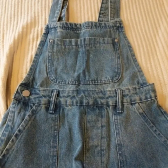 WeWoreWhat Slouchy Slit Overalls in Steel Jeans Pants Jumpsuit Wide Leg