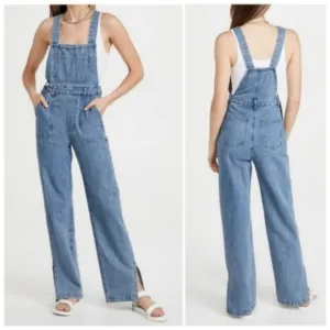 WeWoreWhat Slouchy Slit Overalls in Steel Jeans Pants Jumpsuit Wide Leg