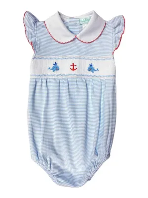 Whales hand smocked baby girl romper