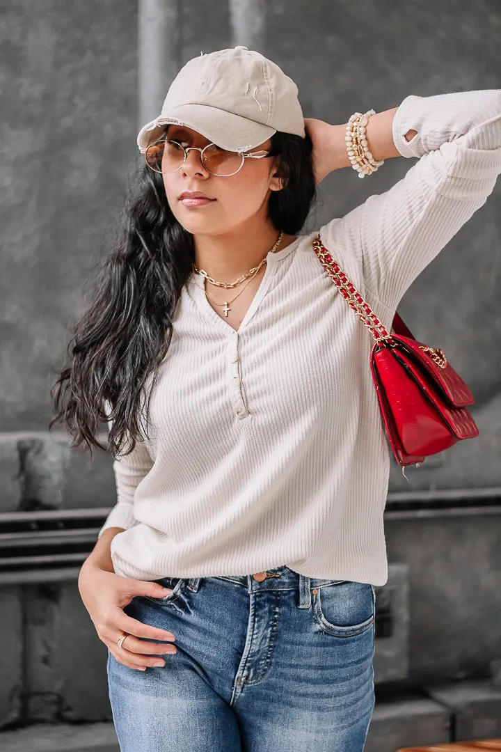 Where To Wander Ribbed Basic Top