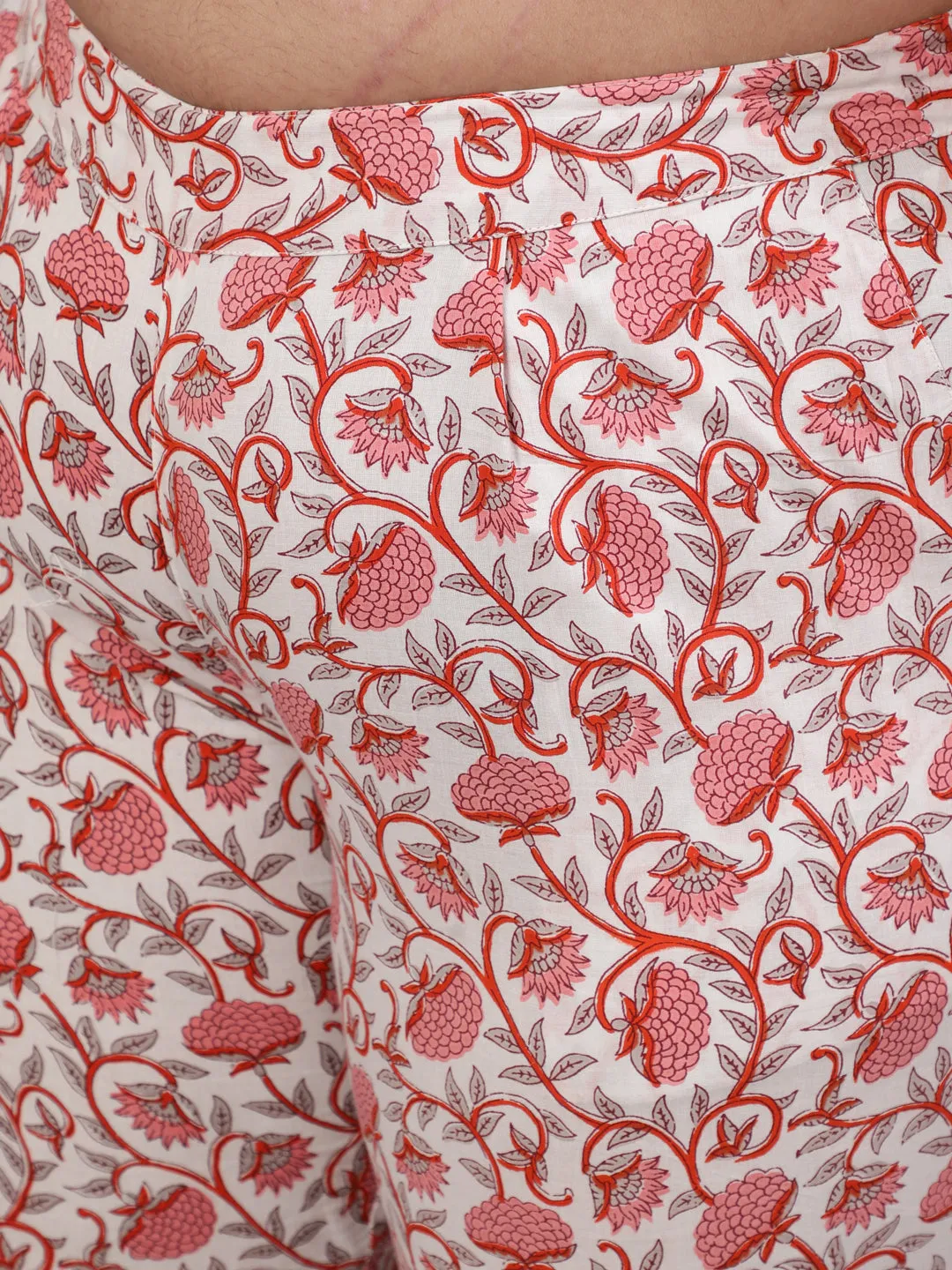 White & Pink Printed Straight Kurta Paired With Printed Palazzo