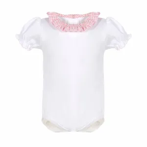 White Cotton Baby Girl Pink Seersucker Ruffle Onesie