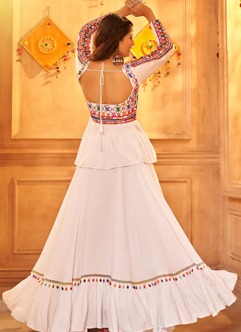 White Multi Kutchi Embroidered Rajwadi Chaniya Choli