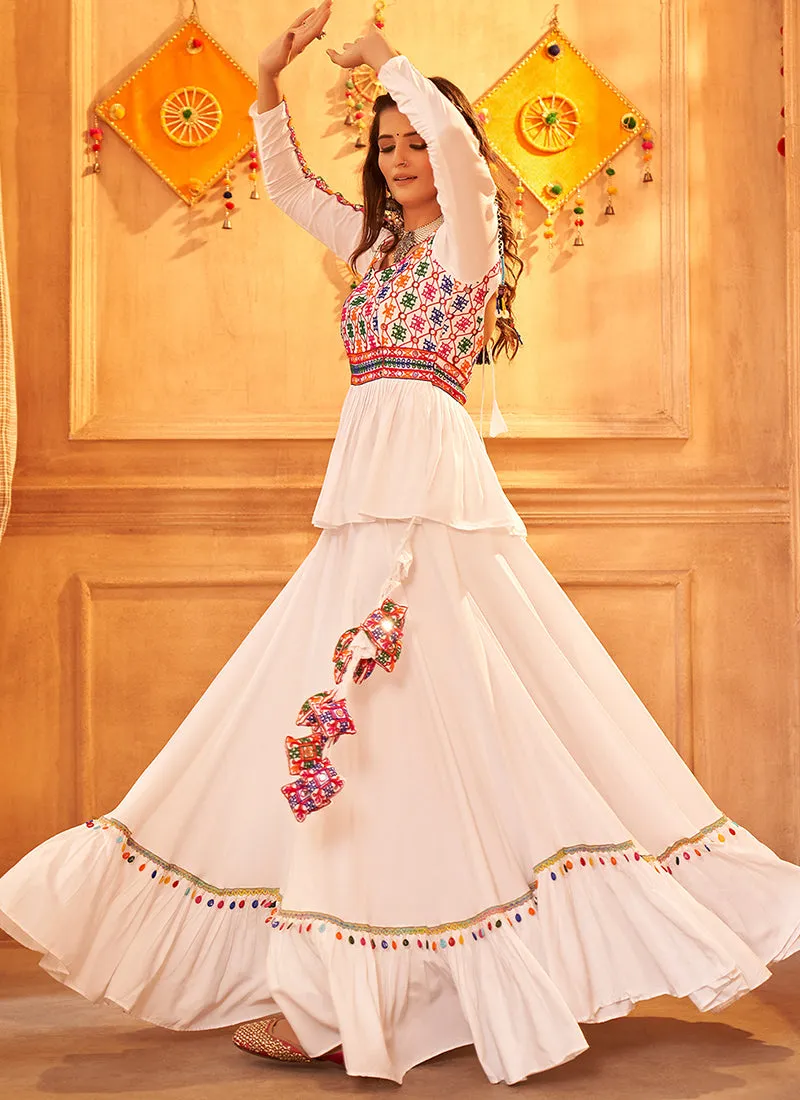 White Multi Kutchi Embroidered Rajwadi Chaniya Choli