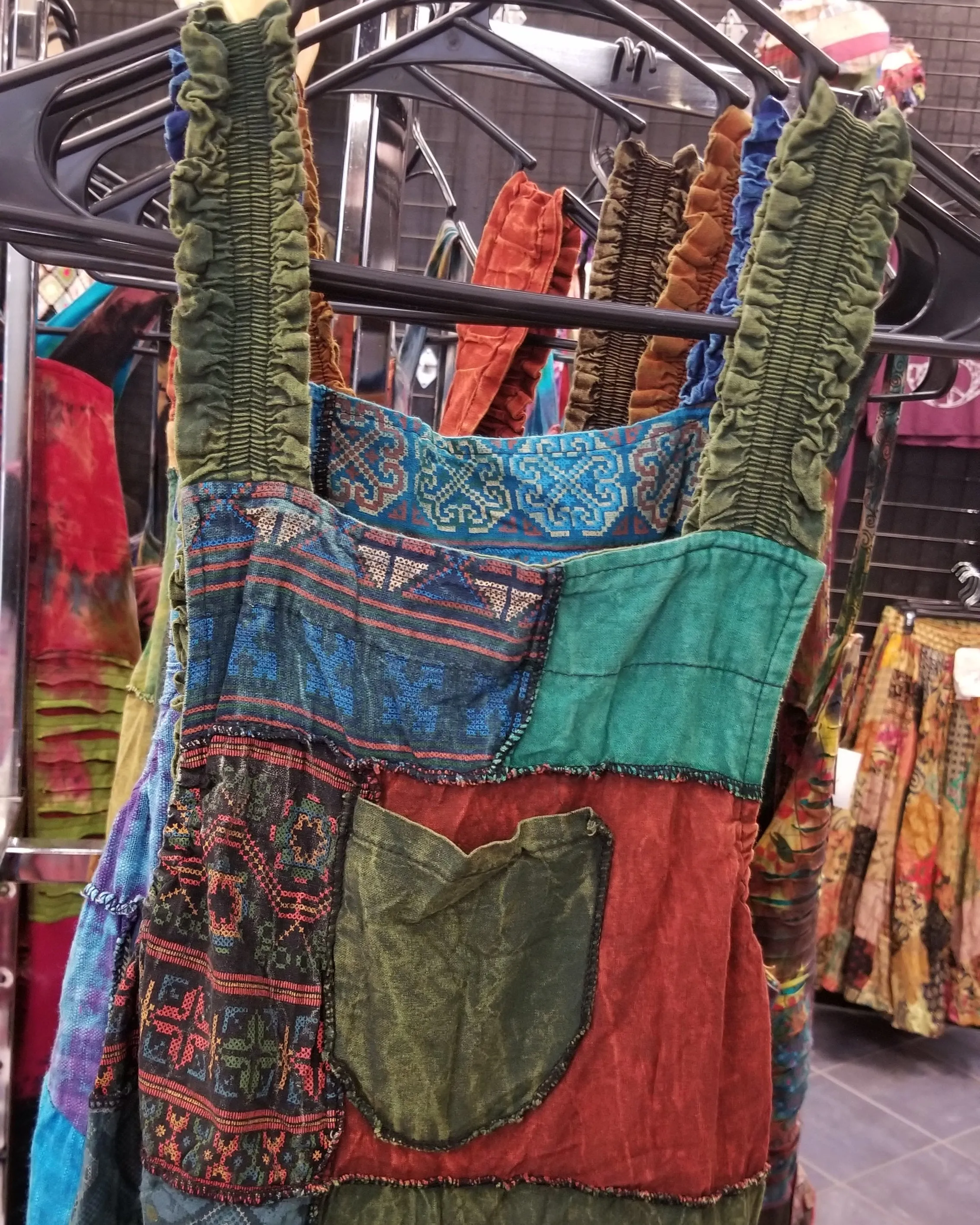Wide Leg Patchwork Overalls