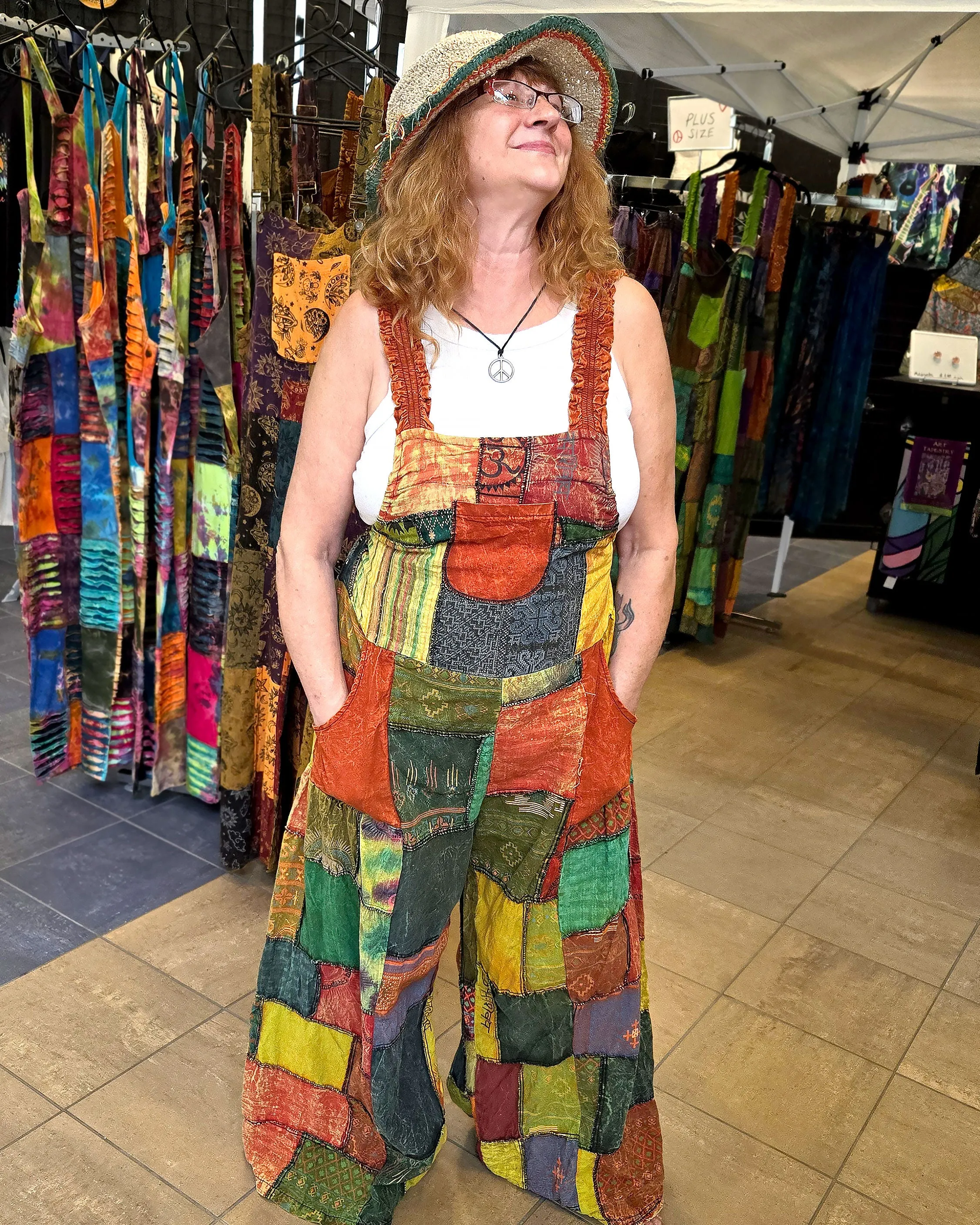 Wide Leg Patchwork Overalls