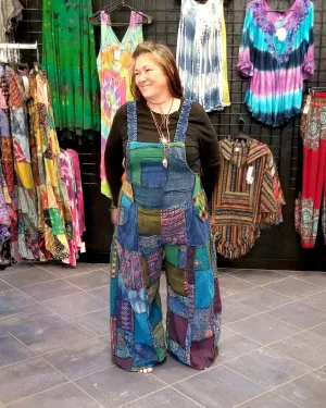 Wide Leg Patchwork Overalls