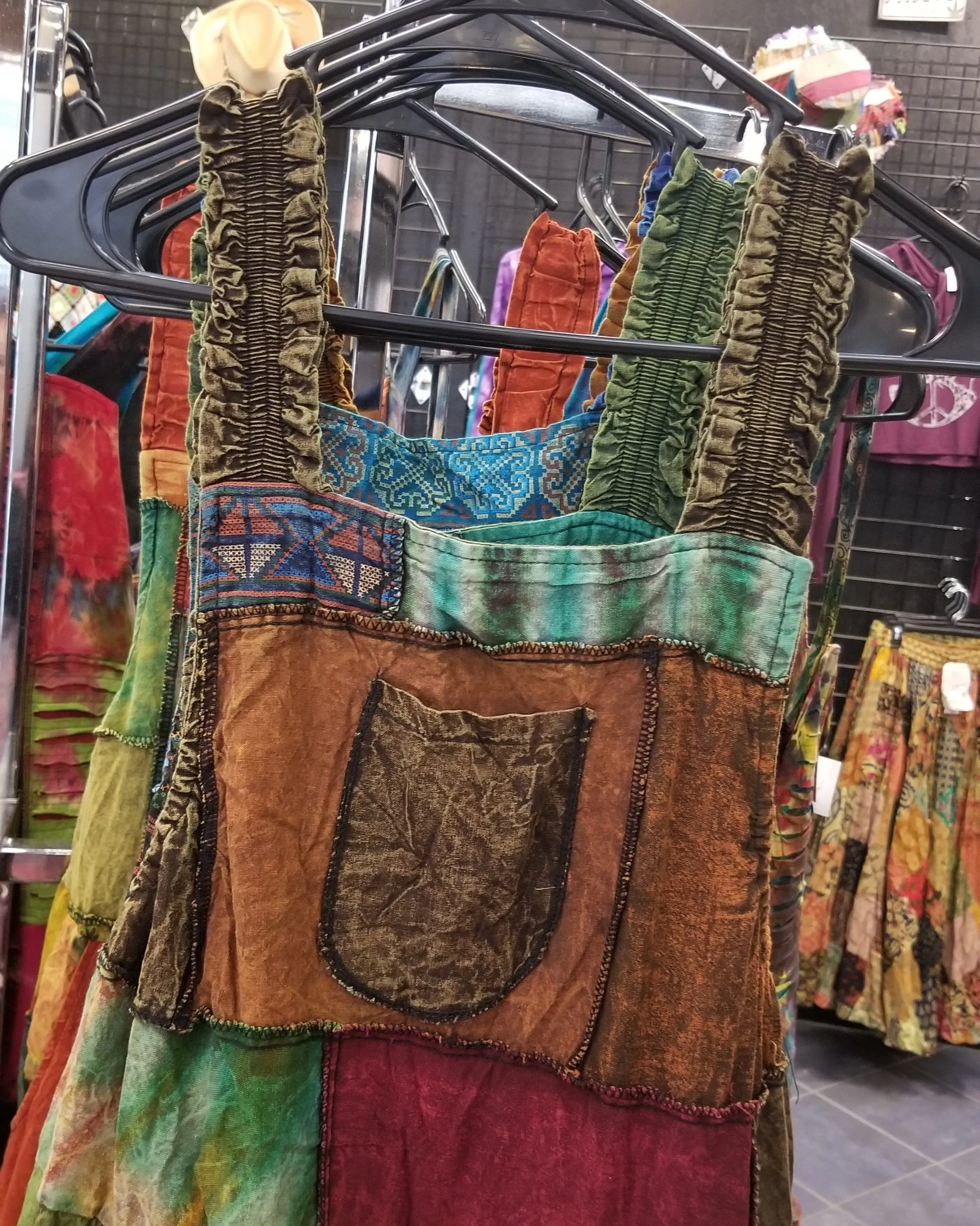 Wide Leg Patchwork Overalls