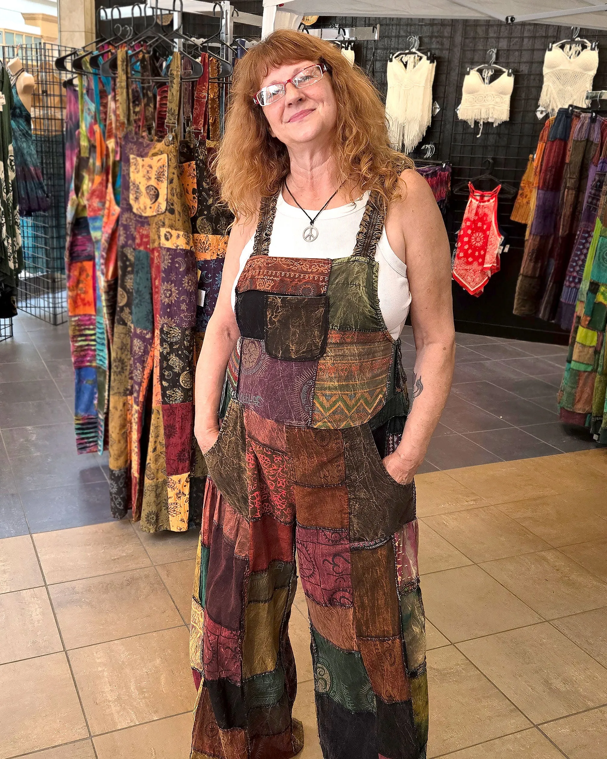Wide Leg Patchwork Overalls
