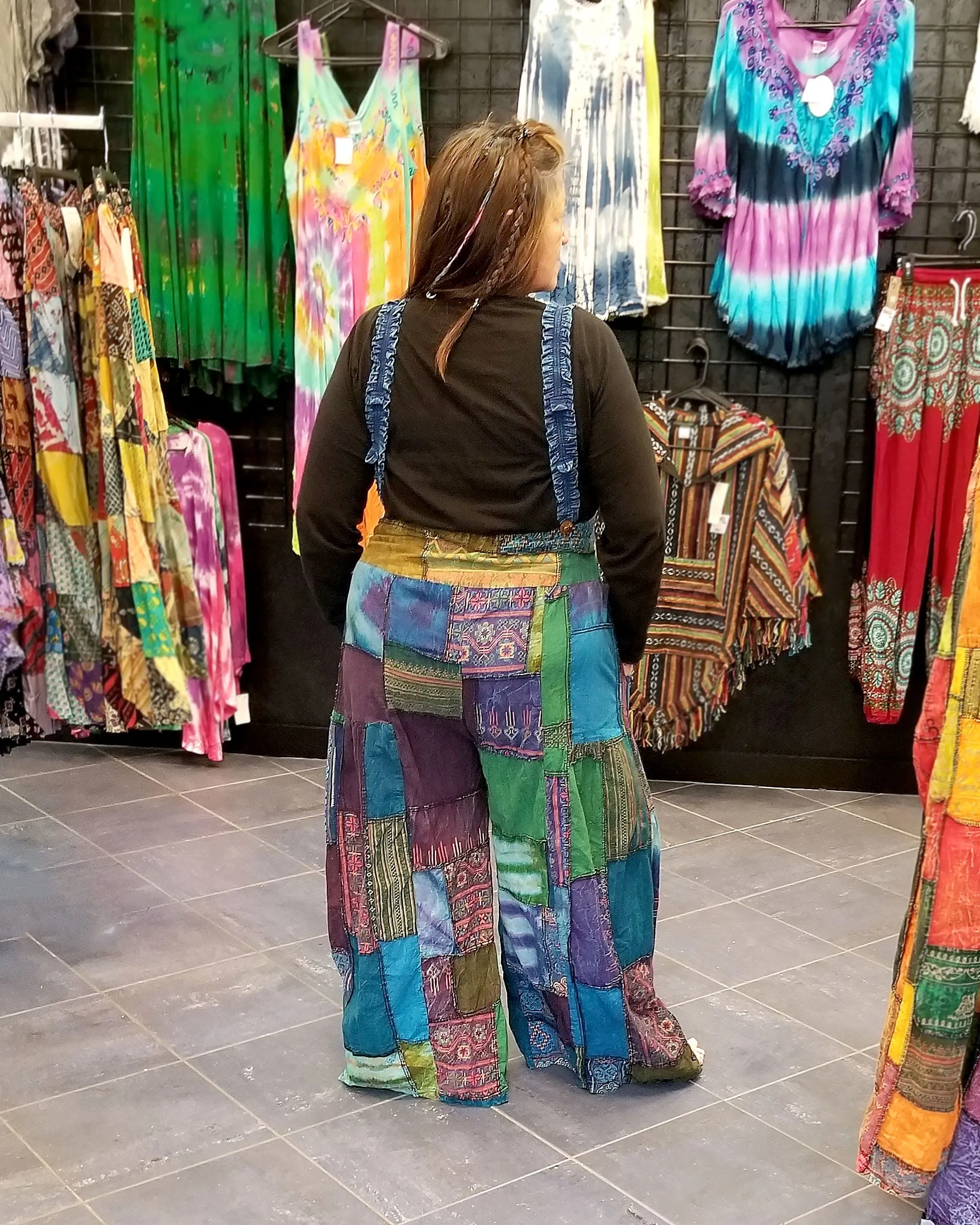 Wide Leg Patchwork Overalls