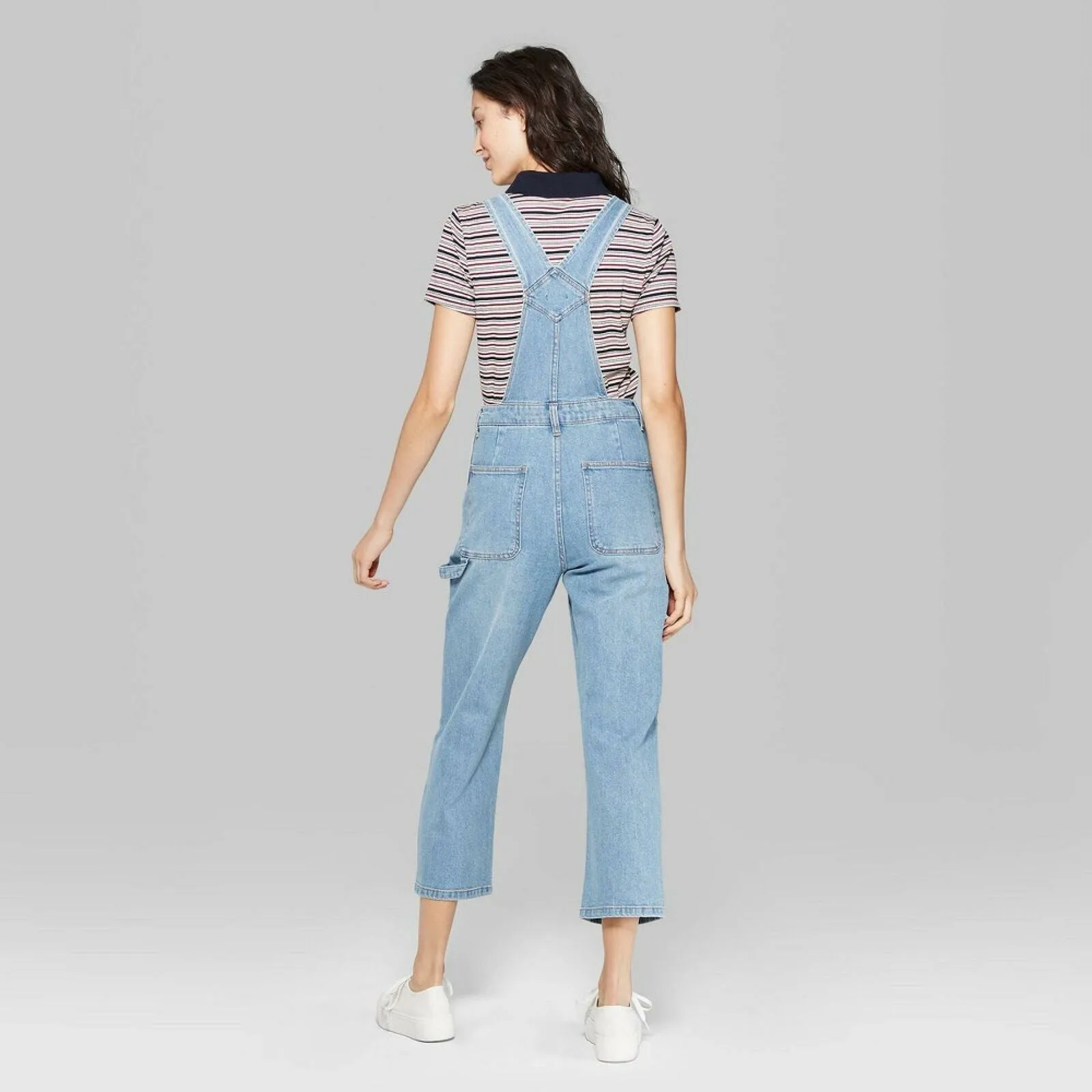 Wild Fable Women's Relaxed Sleeveless Square Neck Distressed Denim Overalls