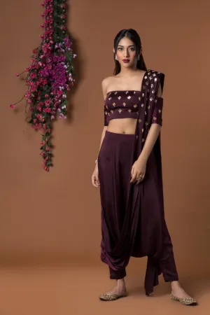 WINE LOW CROTCH PANTS SARI SET